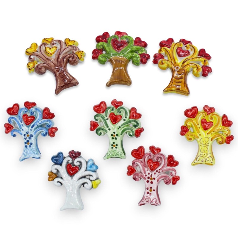 Íman de cerâmica em forma de Árvore da Vida com corações - A 7cm x L 7cm aprox. (1pc) decoração e cor das casulas - 