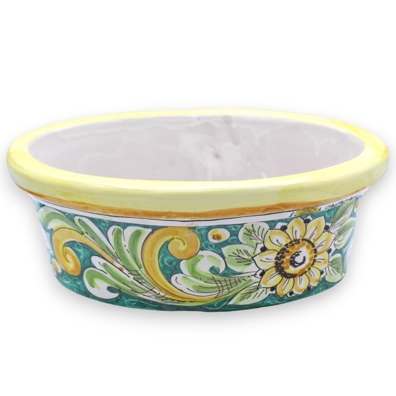 Oval vaslåda i Caltagirone keramik - L 35 x 20 x 13 cm ca. barock, solros och geometrisk dekoration - 