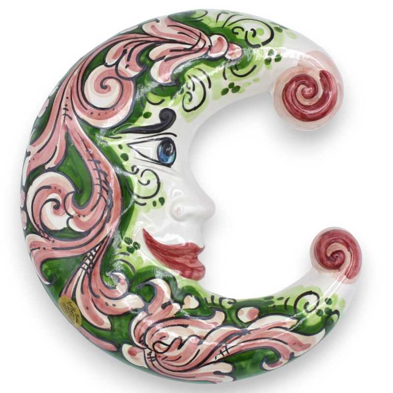 Caltagirone ceramic moon - h 25 x 20 cm approx. pink baroque decoration on a green background - 