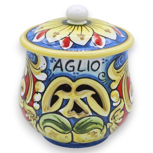 Caltagirone keramisk vitlöks- eller lökhållare - h 18 och Ø 15 cm ca. flerfärgad barock dekoration och citroner - 