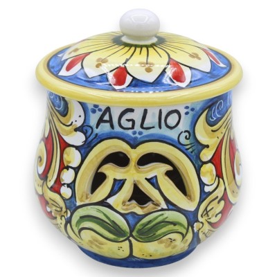 Caltagirone keramische knoflook- of uienhouder - h 18 en Ø 15 cm ca. veelkleurige barokke decoratie en citroenen - 