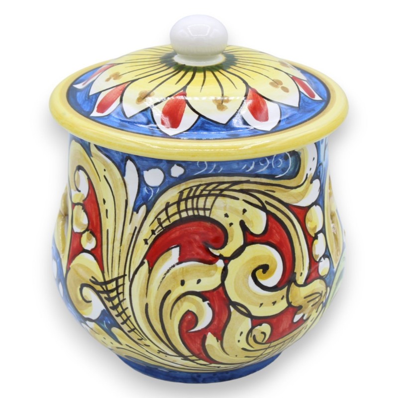 Caltagirone keramische knoflook- of uienhouder - h 18 en Ø 15 cm ca. veelkleurige barokke decoratie en citroenen - 