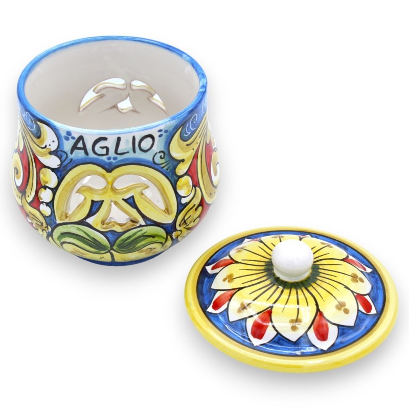 Caltagirone keramische knoflook- of uienhouder - h 18 en Ø 15 cm ca. veelkleurige barokke decoratie en citroenen - 