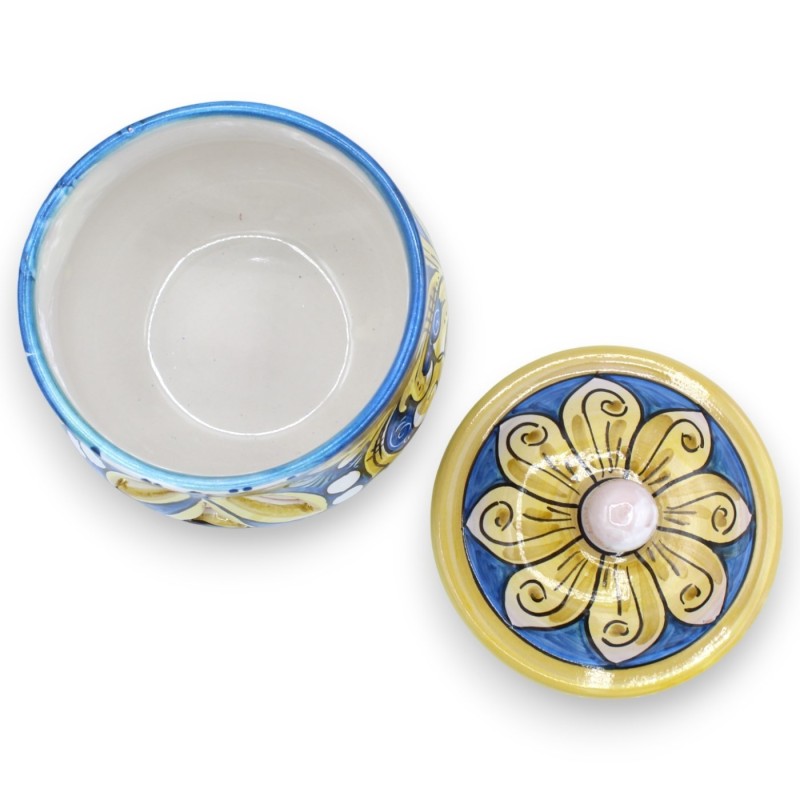 Porta Aglio o Cipolla in ceramica Caltagirone - h 18 e Ø 15 cm ca. decoro barocco su fondo blu -  Porta Aglio o Cipolla in ceramica Caltagirone - h 18 e Ø 15 cm ca. decoro barocco su fondo blu -