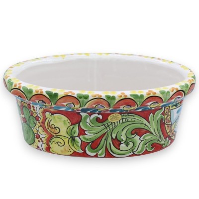 Boîte vase ovale en céramique de Caltagirone - L 35 x 22 x 14 cm environ. décoration baroque, roue de fruits et charrett