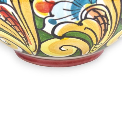 Maceta de cerámica Cachepot Caltagirone - Ø 15 cm aprox. Decoración barroca y floral sobre fondo burdeos - 