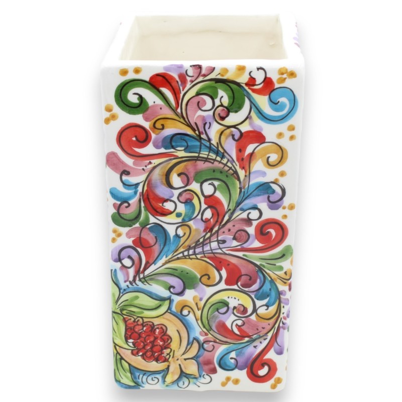 Pionowy pojemnik na wazon z ceramiki Caltagirone, w dwóch rozmiarach (1 szt.) wielobarwny barokowy, cytryny i granat - 