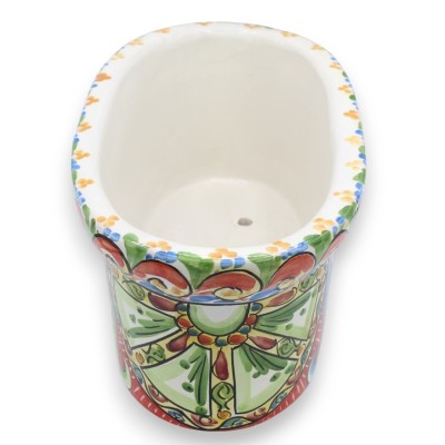 Boîte vase ovale en céramique Caltagirone, L 40 x 22 x 17 cm environ. décoration baroque, grenades et roue de charrette 