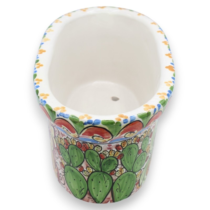 Boîte vase ovale en céramique Caltagirone, L 40 x 22 x 17 cm environ. décoration baroque, grenades et roue de charrette 