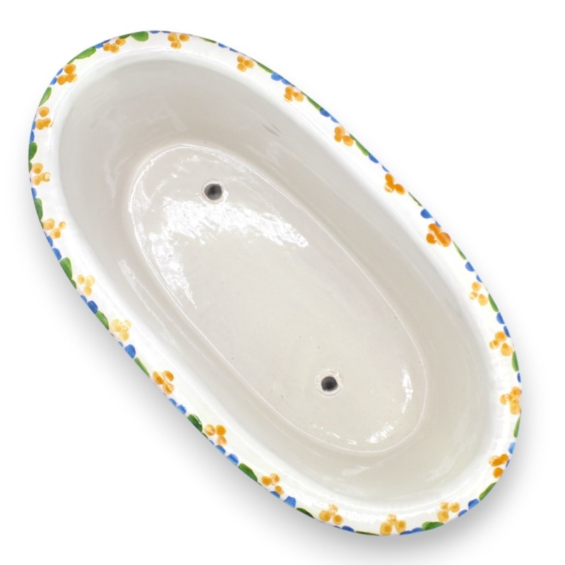 Boîte vase ovale en céramique Caltagirone, L 40 x 22 x 17 cm environ. décoration baroque, grenades et roue de charrette 