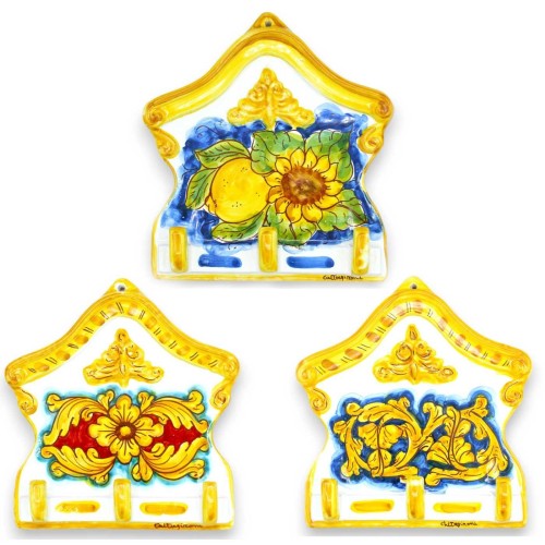 Cintre en céramique Caltagirone, porte-clés, maniques ou gants - 20 h x 20 l cm environ. (1pc) avec options de décoratio