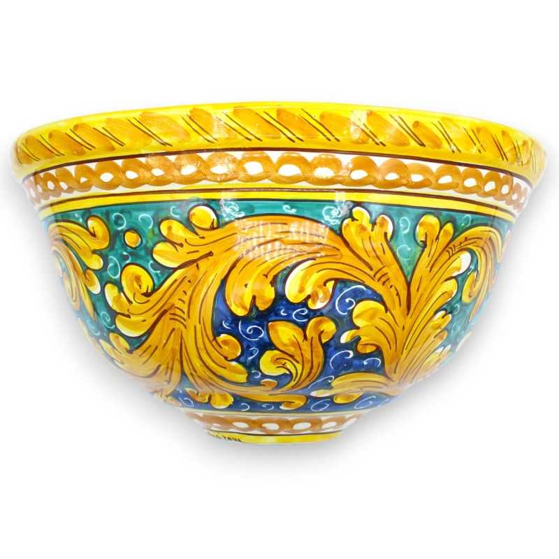 Gerla, Fioriera da appendere ceramica Caltagirone decoro Barocco su fondo Verde e Blu, (1 Pz) disponibile in 3 misure - 