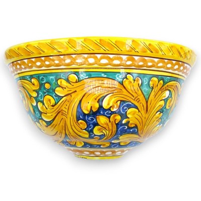 Gerla, Hängender Blumentopf, Caltagirone-Keramik, drei Größenoptionen (1 Einheit) Barockdekor auf grünem und blauem Hint