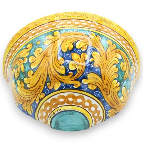 Gerla, Maceta colgante, cerámica de Caltagirone, tres opciones de tamaño (1 unidad) Decoración barroca sobre fondo verde 2