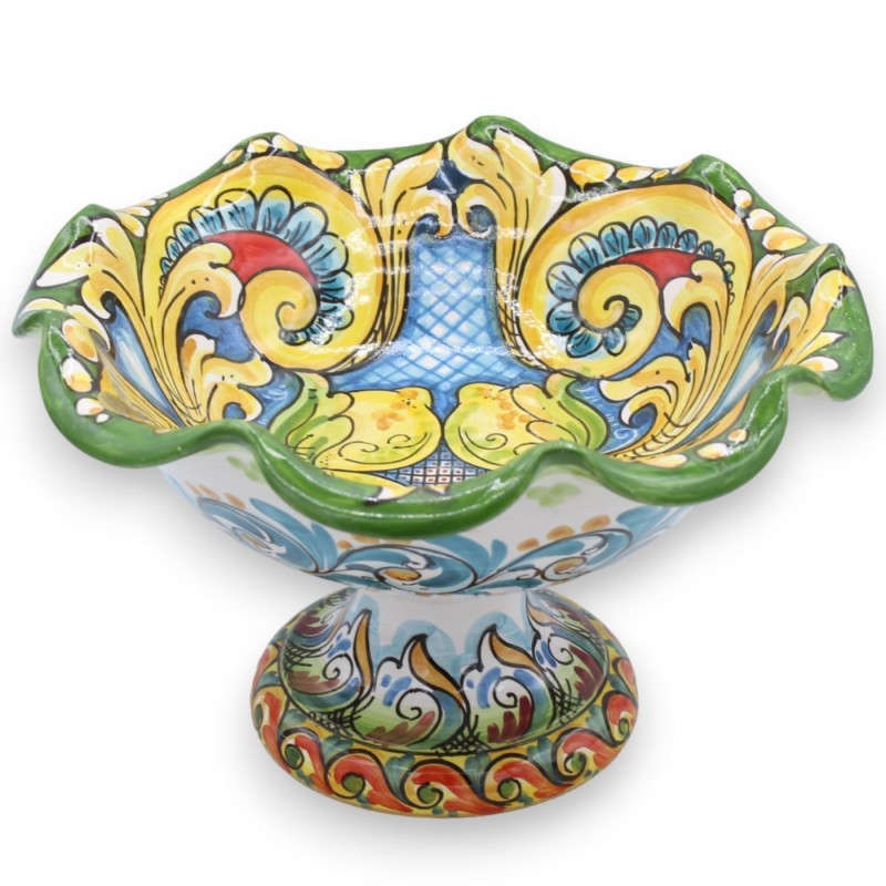 Stojak na owoce z ząbkami Caltagirone Ceramiczny element centralny, 2 opcje rozmiaru (1 szt.) Dekoracja barokowa, serwet