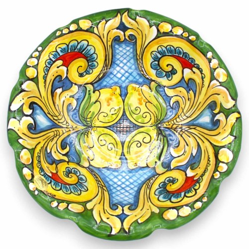 Bågad fruktställ Caltagirone keramiskt mittstycke, 2 storleksalternativ (1 st) barockdekor, duk och citroner -  2