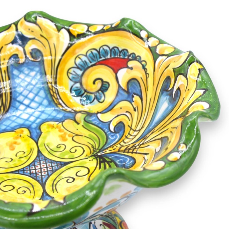 Scalloped fruit stand Caltagirone ceramic centrepiece, 2 size options (1pc) baroque decoration, doily and lemons - 
