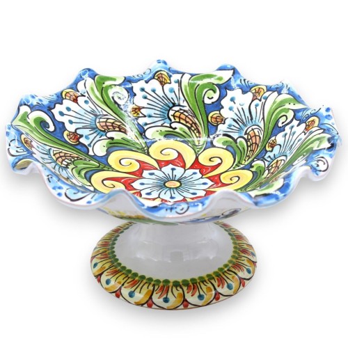 Fräckt fruktställ Centerpiece, Caltagirone keramik, 2 storleksalternativ (1 st) barock- och blomdekoration, blå bakgrund