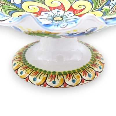 Fräckt fruktställ Centerpiece, Caltagirone keramik, 2 storleksalternativ (1 st) barock- och blomdekoration, blå bakgrund