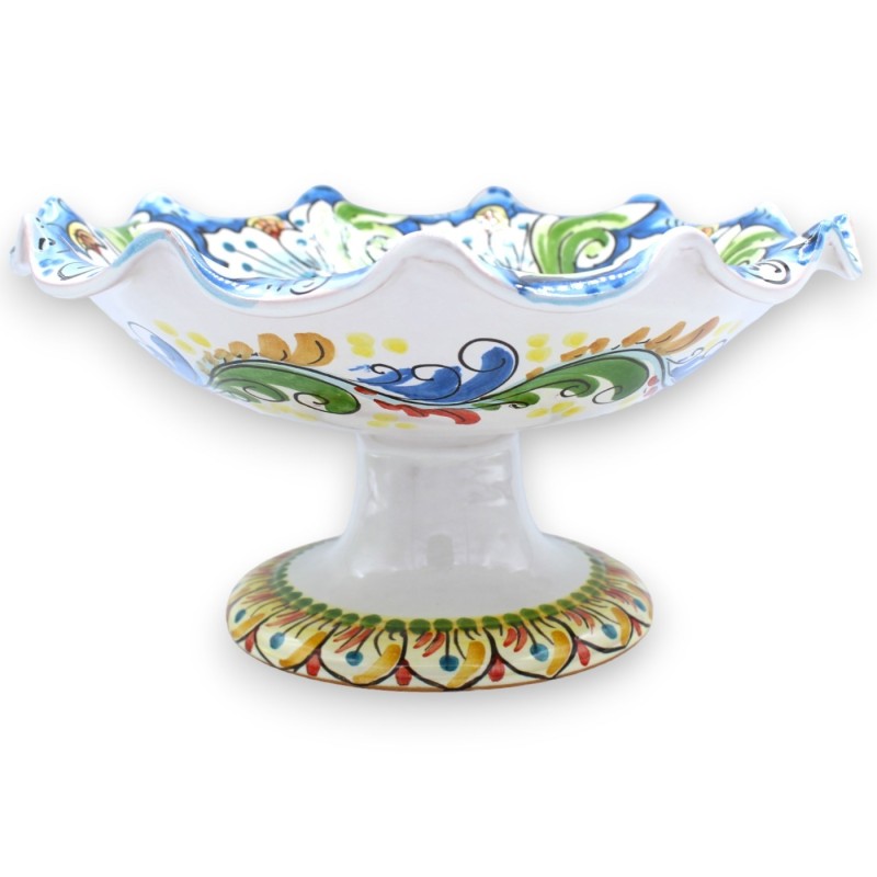 Gewellter Obstständer als Tafelaufsatz, Caltagirone-Keramik, 2 Größenoptionen (1 Stück), Barock- und Blumendekor, blauer