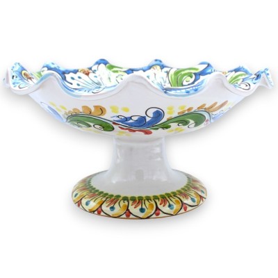 Alzata fruttiera smerlata Centrotavola, ceramica Caltagirone, 2 opzioni misura (1Unità) decoro barocco e floreale, fondo