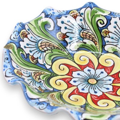 Alzata fruttiera smerlata Centrotavola, ceramica Caltagirone, 2 opzioni misura (1Unità) decoro barocco e floreale, fondo