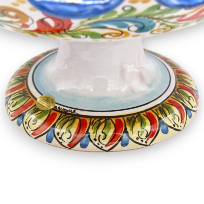 Gratängformad fruktskål, mittdekoration i keramik från Caltagirone, 2 storlekar (1 enhet), barock och blomsterdekor, fle