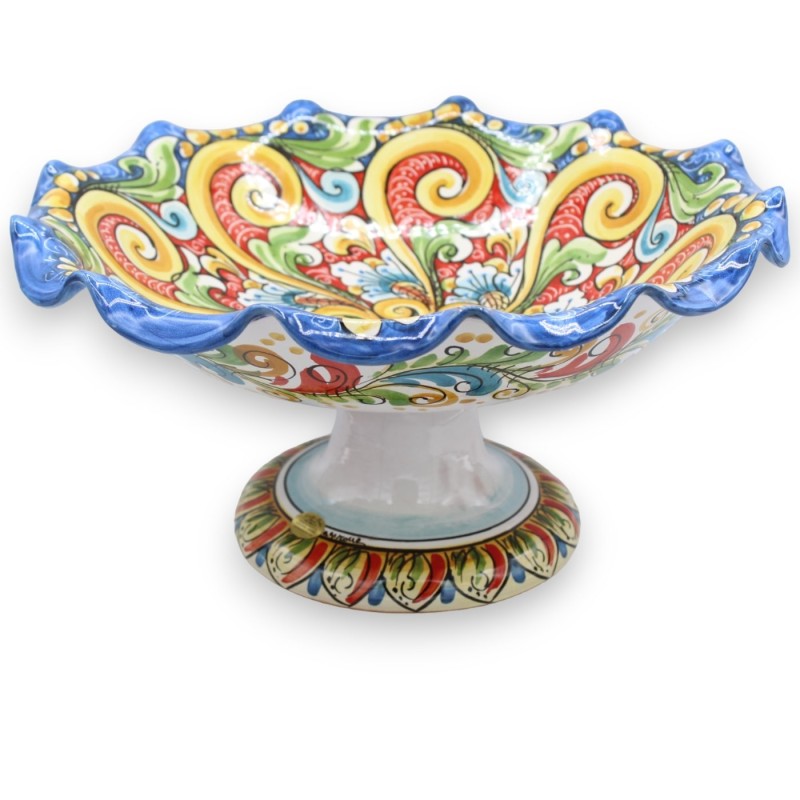 Gewellte Obstschale, Tafelaufsatz aus Keramik von Caltagirone, 2 Größen (1 Einheit), Barock- und Blumendekor, mehrfarbig