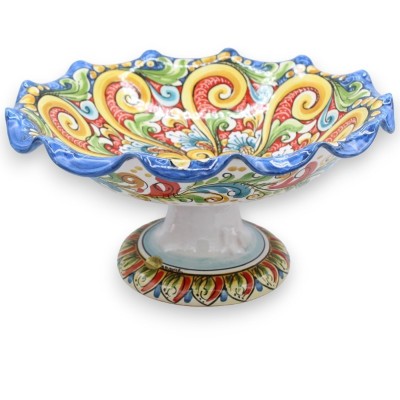 Gewellte Obstschale, Tafelaufsatz aus Keramik von Caltagirone, 2 Größen (1 Einheit), Barock- und Blumendekor, mehrfarbig