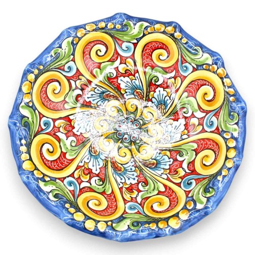 Gratängformad fruktskål, mittdekoration i keramik från Caltagirone, 2 storlekar (1 enhet), barock och blomsterdekor, fle 2