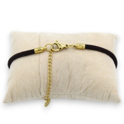 Pulseira com azulejo de pedra de lava cristal branco e cordão de tecido preto - L 25cm aprox. Fecho de aço - 