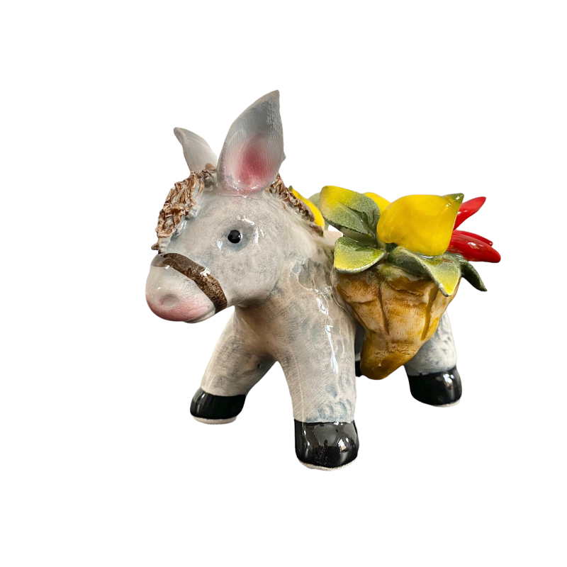 U sciccariaddu Burro de cerâmica artesanal com frutas 9x8 cm modelo pequeno - 