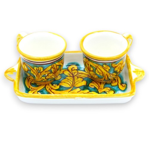Service à café Tet a Tet, deux tasses et plateau en céramique de Caltagirone, décoration baroque - 