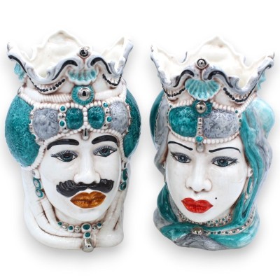 Sycylijskie główki Emiri ciemnobrązowe (para) wys. ok. 25 cm Ceramika Caltagirone, detale z platynowej emalii MD15 - 