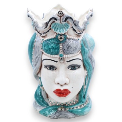 Sicilian Emiri dark brown heads (pair) h approx. 25 cm Caltagirone ceramic, MD15 platinum enamel details - 