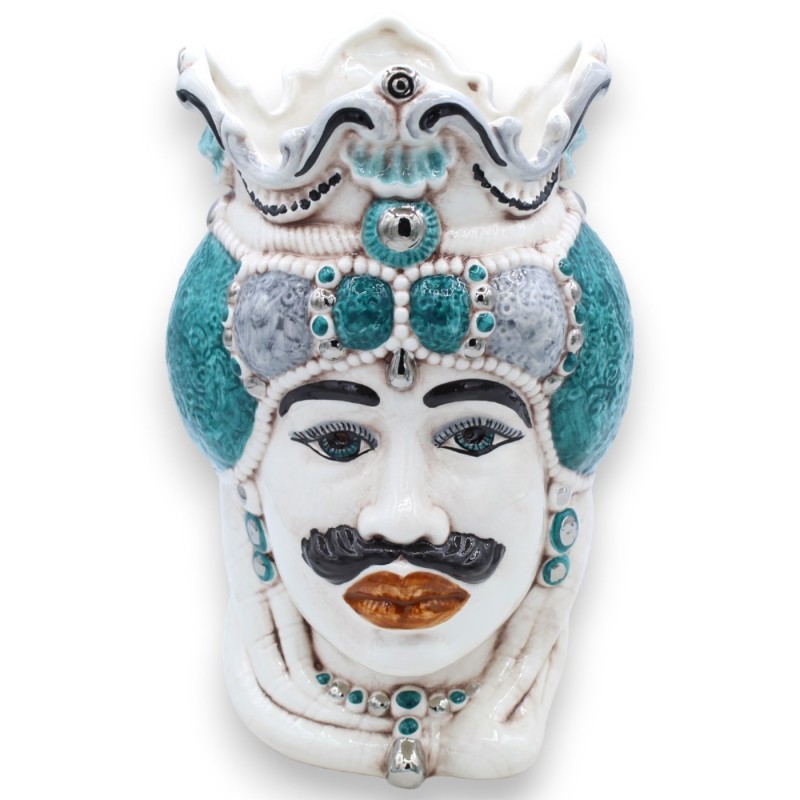 Sycylijskie główki Emiri ciemnobrązowe (para) wys. ok. 25 cm Ceramika Caltagirone, detale z platynowej emalii MD15 - 