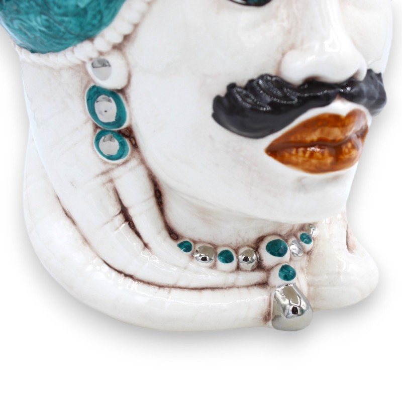 Sicilian Emiri dark brown heads (pair) h approx. 25 cm Caltagirone ceramic, MD15 platinum enamel details - 