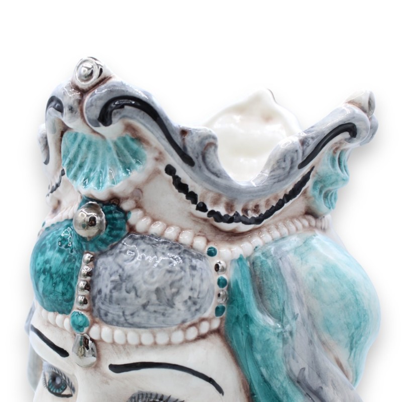 Sicilian Emiri dark brown heads (pair) h approx. 25 cm Caltagirone ceramic, MD15 platinum enamel details - 