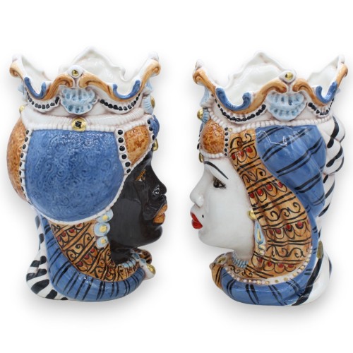 Siciliaanse Emiri donkerbruine koppen (paar) h ca. 25 cm Caltagirone-keramiek, details in 24-karaats puur gouden emaille 2