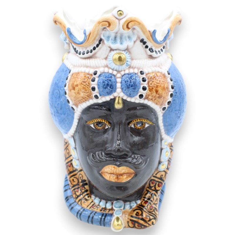 Cabeças de Emiri siciliano marrom escuro (par) h aprox. Cerâmica Caltagirone, detalhes em esmalte ouro puro 24k MD16 - 