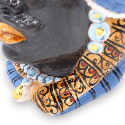 Teste di moro Siciliane Emiri (coppia) h 25 cm ca. ceramica Caltagirone, dettagli in smalto oro zecchino 24k MD16 - 