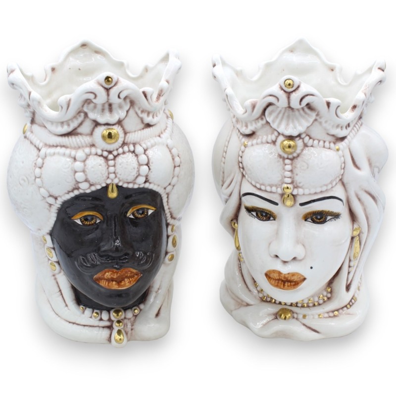 Cabezas de Emiri siciliano marrón oscuro (par) h aprox. Cerámica Caltagirone, detalles en esmalte de oro puro de 24k MD1