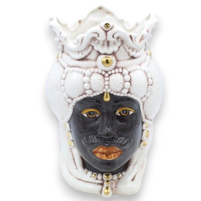 Cabezas de Emiri siciliano marrón oscuro (par) h aprox. Cerámica Caltagirone, detalles en esmalte de oro puro de 24k MD1