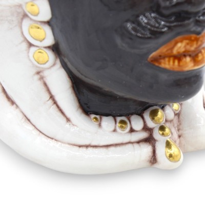 Cabezas de Emiri siciliano marrón oscuro (par) h aprox. Cerámica Caltagirone, detalles en esmalte de oro puro de 24k MD1