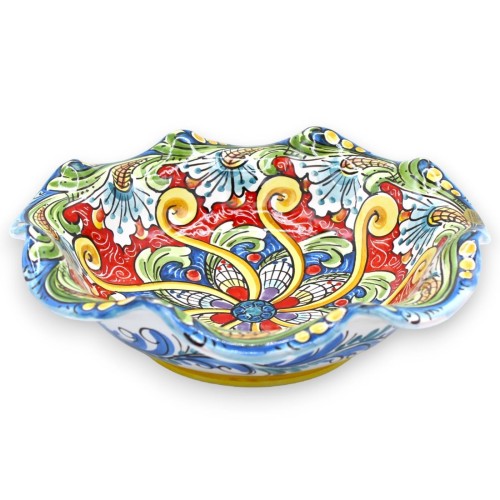 Caltagirone-Keramikschale mit Wellenschliff, in zwei Größen erhältlich, (1 Stück) mit mehrfarbigem Barock- und Blumendek