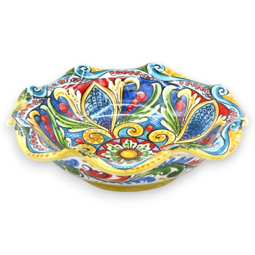Caltagirone keramische geschulpte kom als middelpunt, met twee formaatopties, (1 stuk) veelkleurige barokdecoratie en bl