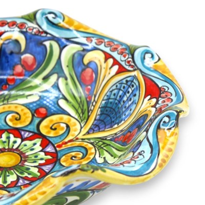 Caltagirone keramiskt mittstycke bågad skål, med två storlekar, (1 st) flerfärgad barockdekor och blomma - 