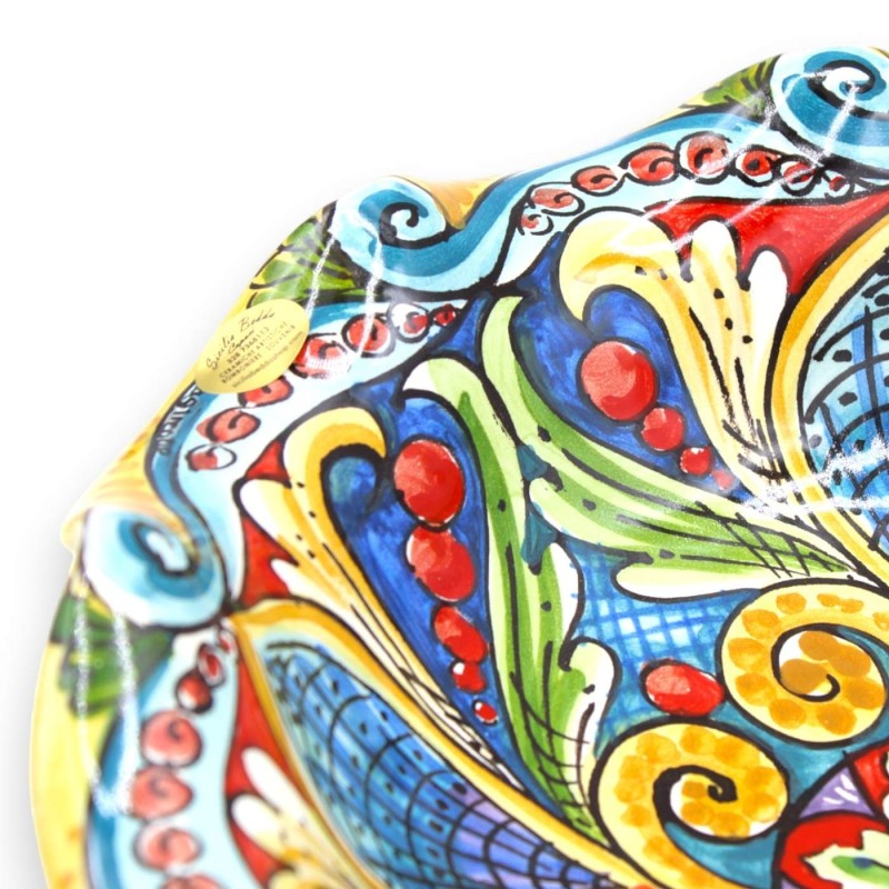 Caltagirone keramiskt mittstycke bågad skål, med två storlekar, (1 st) flerfärgad barockdekor och blomma - 