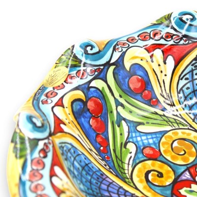 Ceramiczna miska z muszlą Caltagirone, dwie opcje rozmiaru, (1 szt.) wielobarwna barokowa dekoracja i kwiat - 