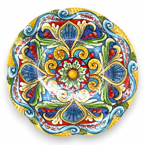 Caltagirone keramiskt mittstycke bågad skål, med två storlekar, (1 st) flerfärgad barockdekor och blomma -  2